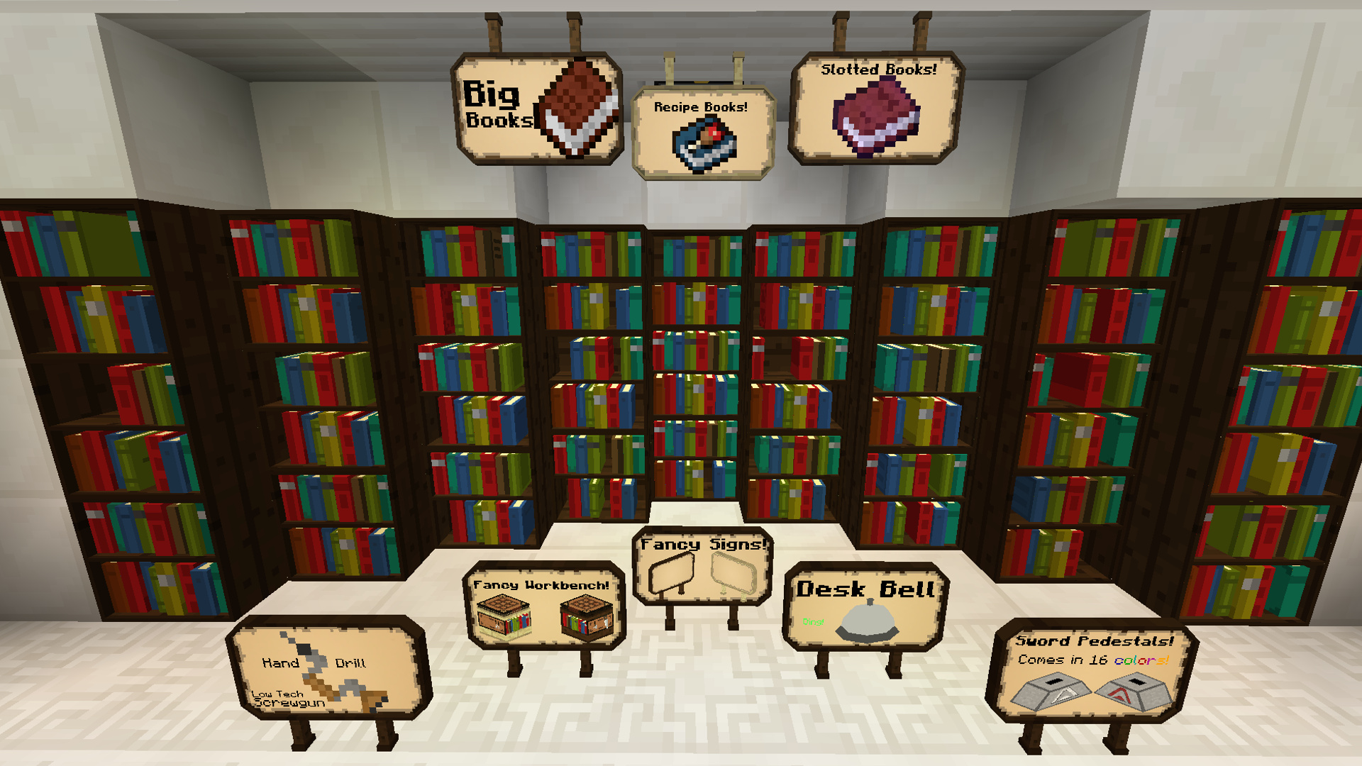 Мод на вывески. Библио крафт 1.12.2. BIBLIOCRAFT 1.11. BIBLIOCRAFT крафты. Minecraft стол зачарования книжные полки.